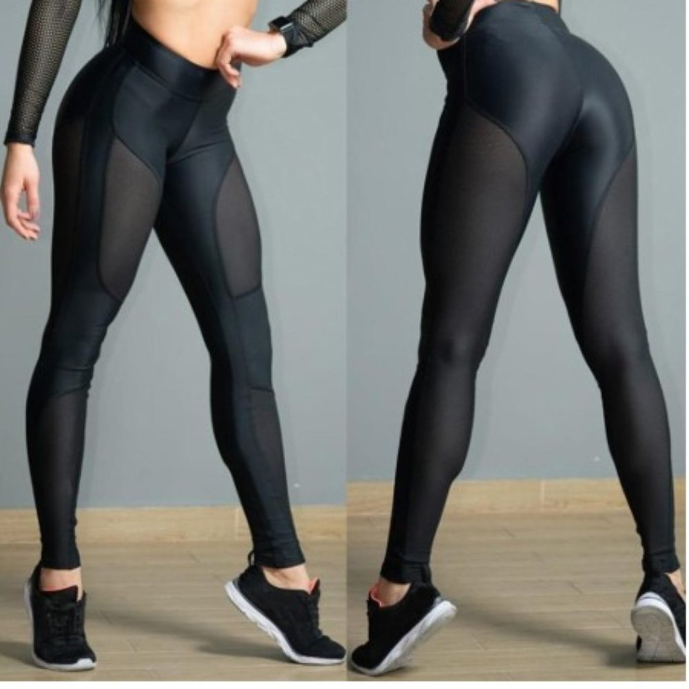 Black spot leggings with mesh